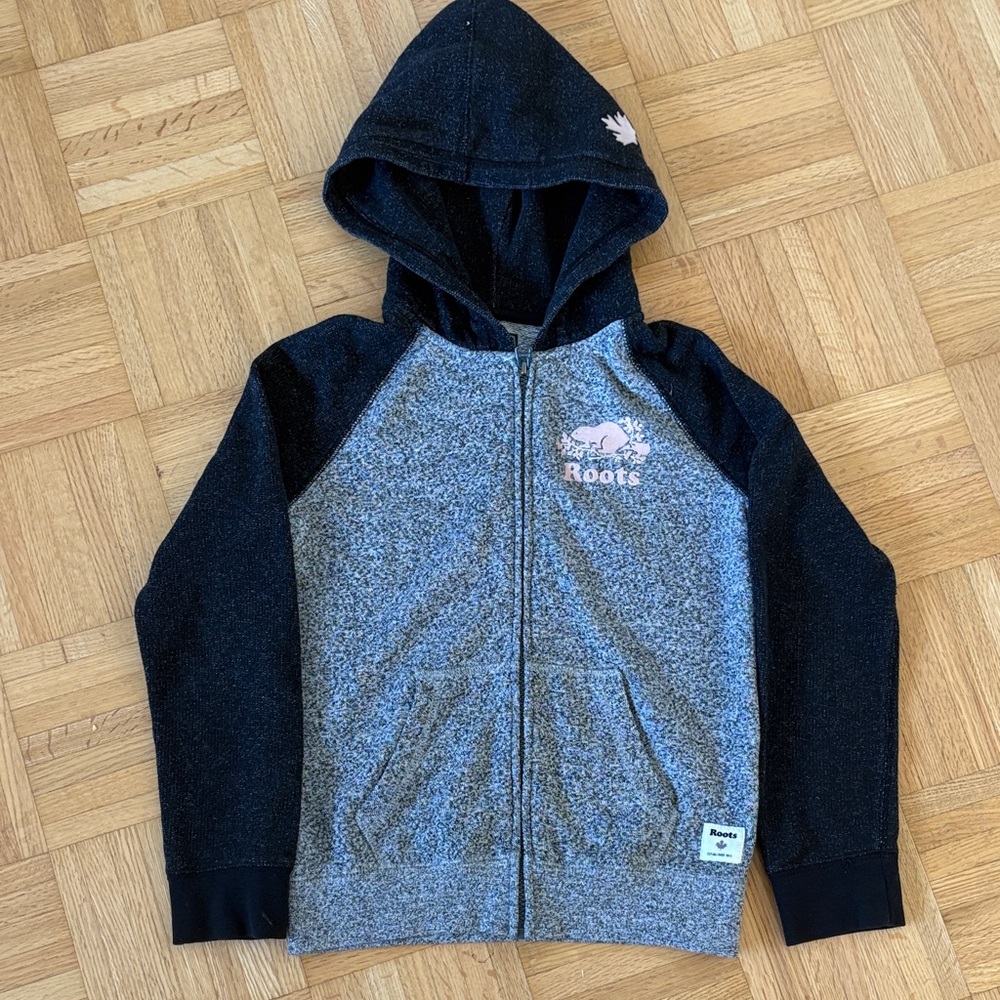 Roots Kids Black and Gray Zip-Up Hoodie